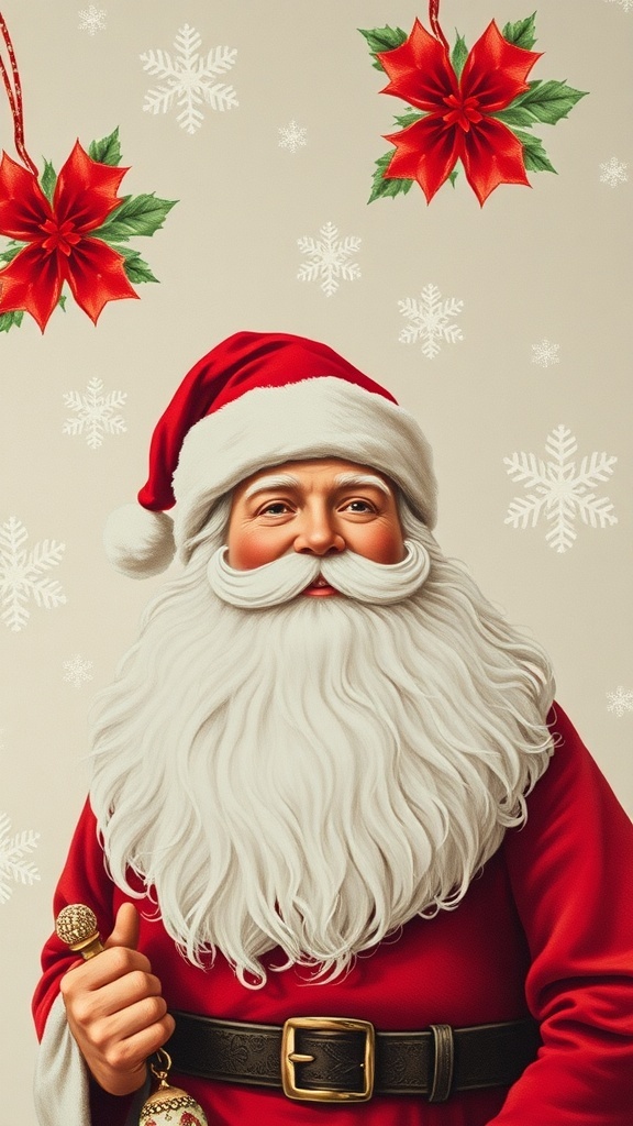 Vintage Santa Claus wallpaper design with classic illustrations and festive motifs.
